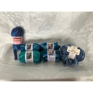 Lot 6 Yarn Skeins Paton Pirouette Red Heart Sashay Ball Classic Worsted Blue Mix